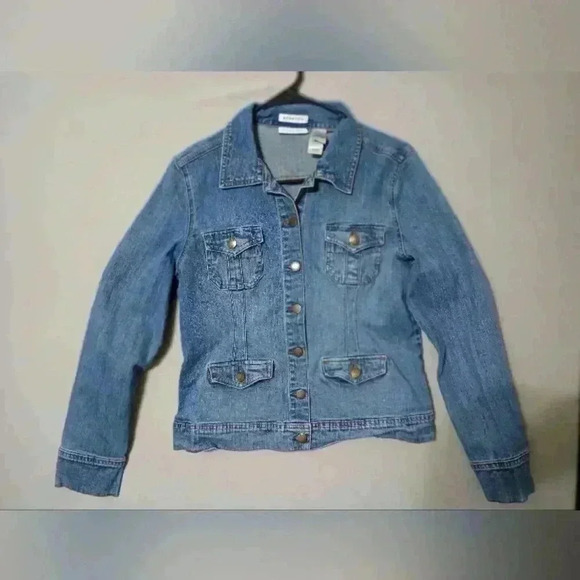 Liz Claiborne Villager Blue Denim Jacket Button Front Sz 8 Retro Y2K Rodeo - Picture 1 of 7